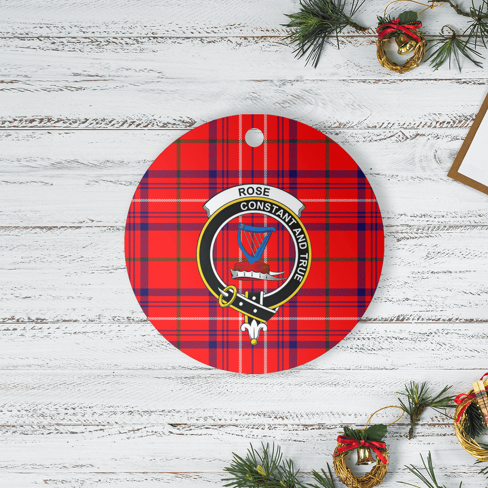 Clan Rose Tartan Crest Round Ceramic Ornament QG38 Rose Tartan Tartan Christmas   