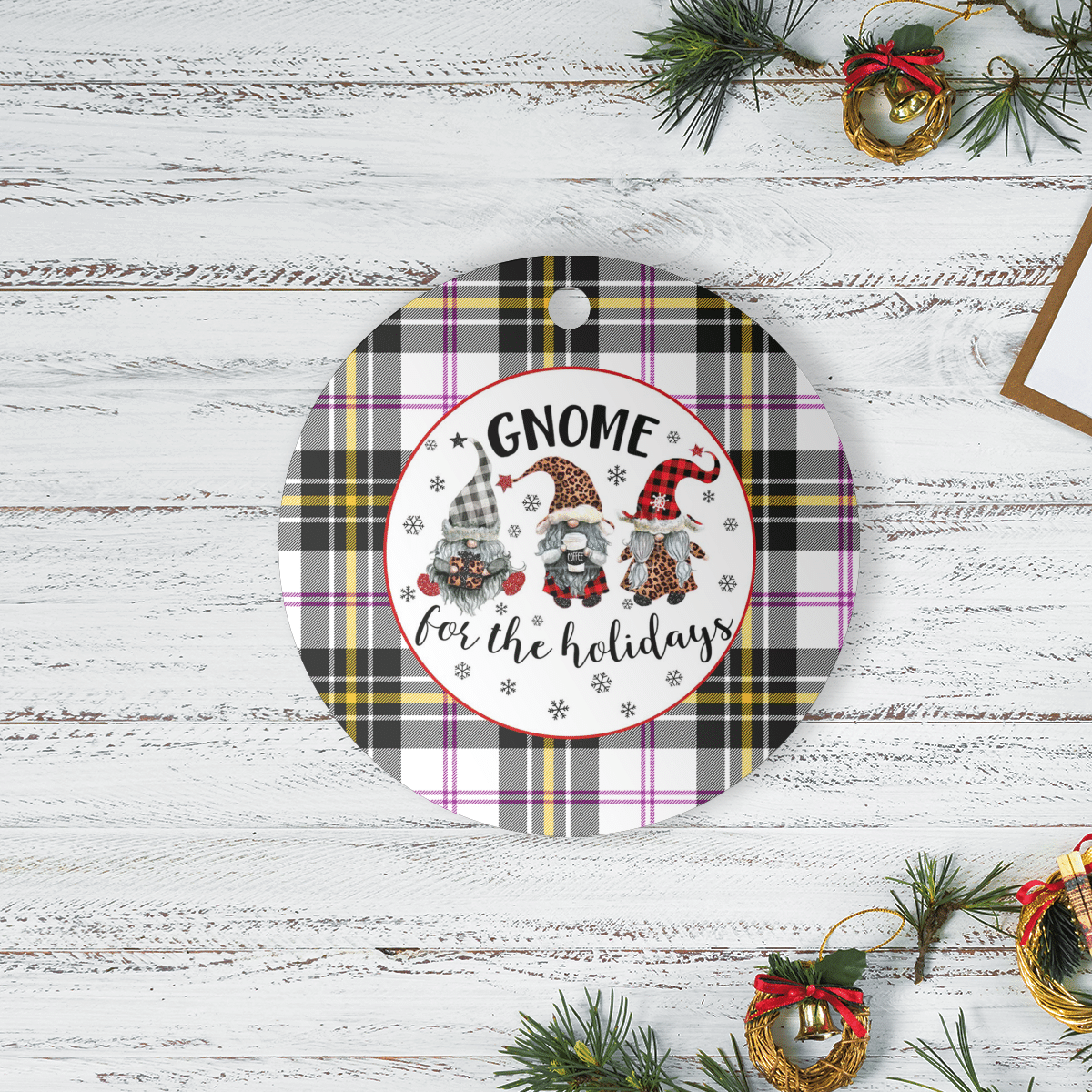 Clan MacPherson Dress Modern Tartan Tartan Crest Gnome Round Ceramic Ornament CL82 MacPherson Dress Modern Tartan Tartan Christmas   