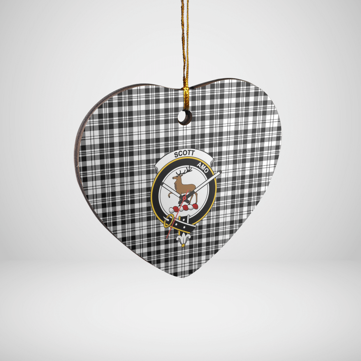 Clan Scott Black & White Modern Tartan Crest Heart Ceramic Ornament QW29 Scott Black & White Modern Tartan Tartan Christmas   