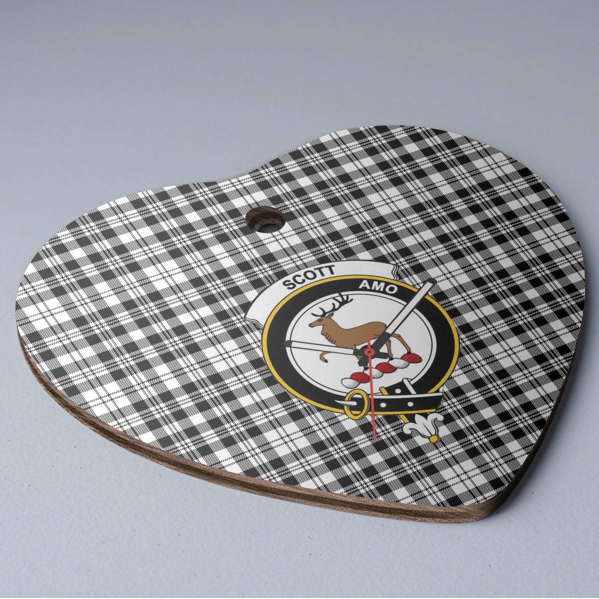 Clan Scott Black & White Modern Tartan Crest Heart Ceramic Ornament QW29 Scott Black & White Modern Tartan Tartan Christmas   