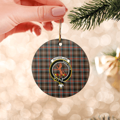 Clan Sutherland Weathered Tartan Crest Round Ceramic Ornament MG15 Sutherland Weathered Tartan Tartan Christmas   