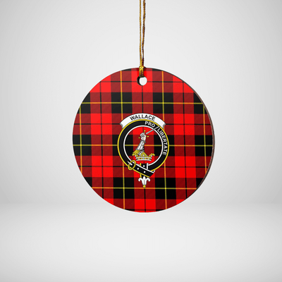 Clan Wallace Hunting Red Tartan Crest Round Ceramic Ornament
