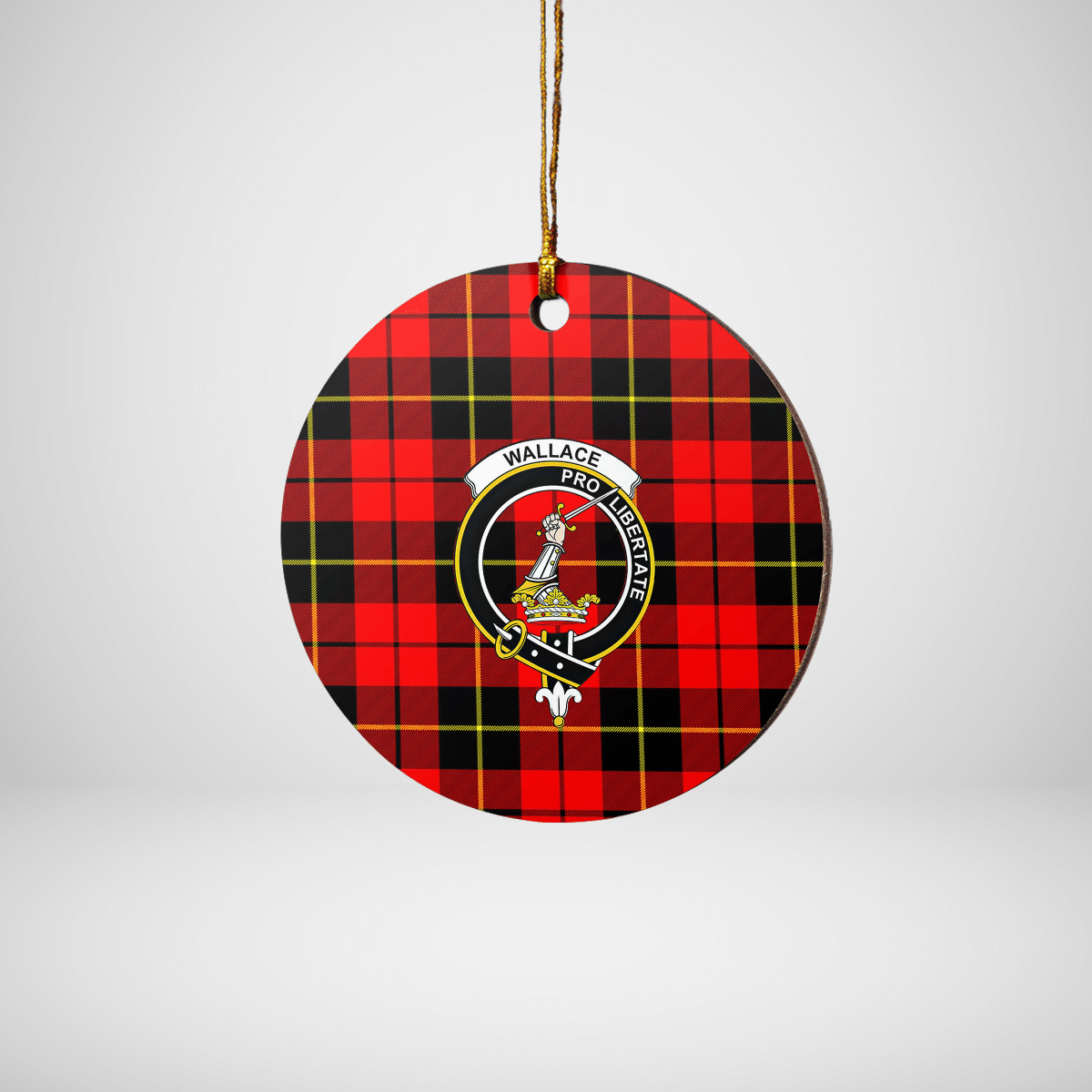 Clan Wallace Hunting Red Tartan Crest Round Ceramic Ornament KM84 Wallace Hunting Red Tartan Tartan Christmas   