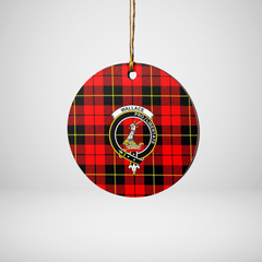 Clan Wallace Hunting Red Tartan Crest Round Ceramic Ornament KM84 Wallace Hunting Red Tartan Tartan Christmas   