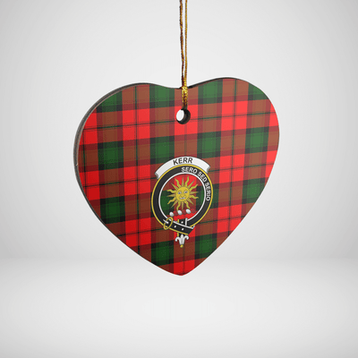 Clan Kerr Modern Tartan Crest Heart Ceramic Ornament