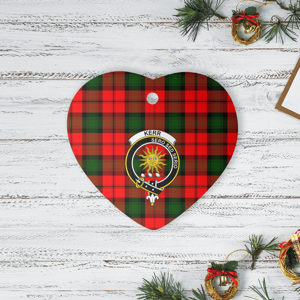 Clan Kerr Modern Tartan Crest Heart Ceramic Ornament VY91 Kerr Modern Tartan Tartan Christmas   
