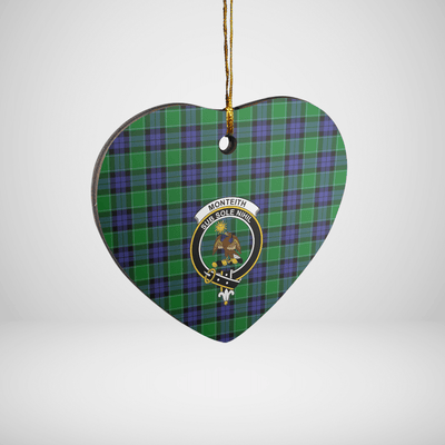Clan Monteith Tartan Crest Heart Ceramic Ornament