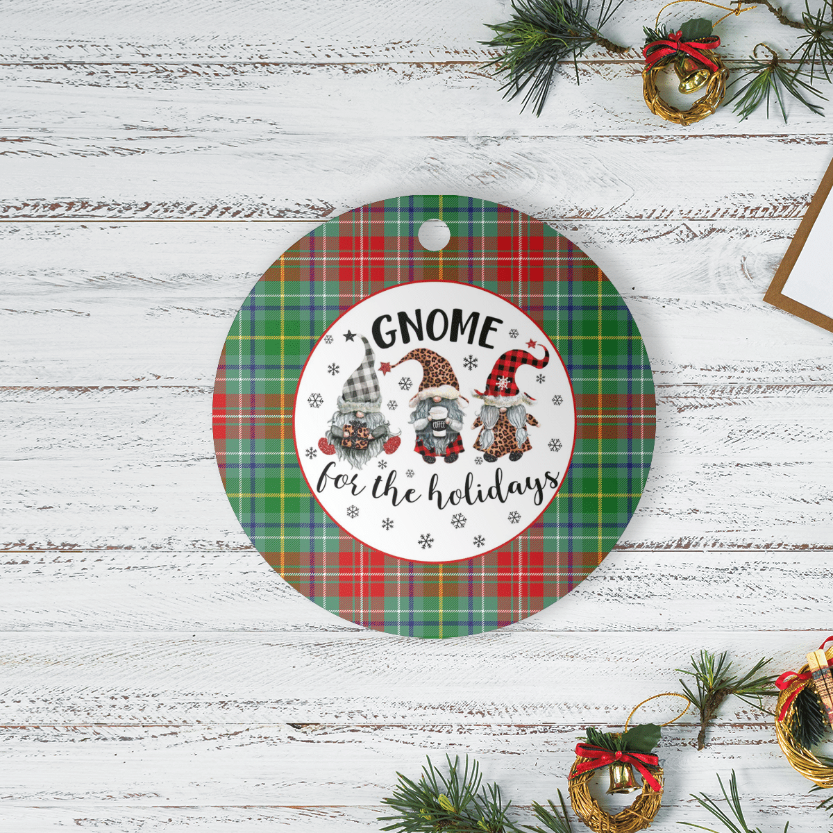 Clan Muirhead Tartan Tartan Crest Gnome Round Ceramic Ornament YY78 Muirhead Tartan Tartan Christmas   