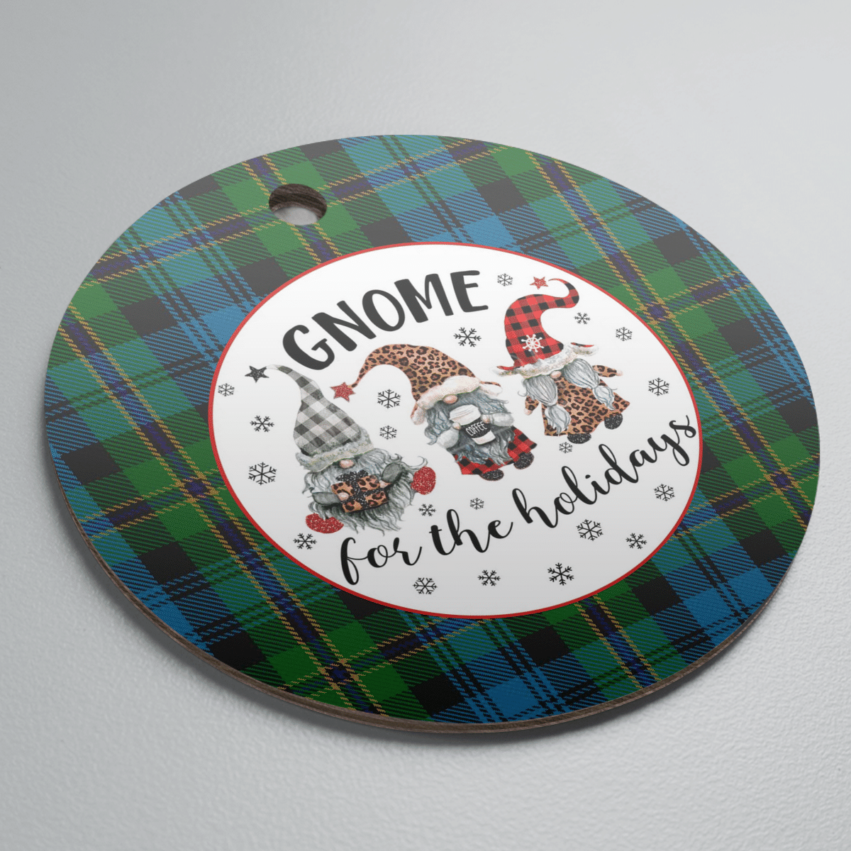 Clan Polaris Military Tartan Tartan Crest Gnome Round Ceramic Ornament FO91 Polaris Military Tartan Tartan Christmas   