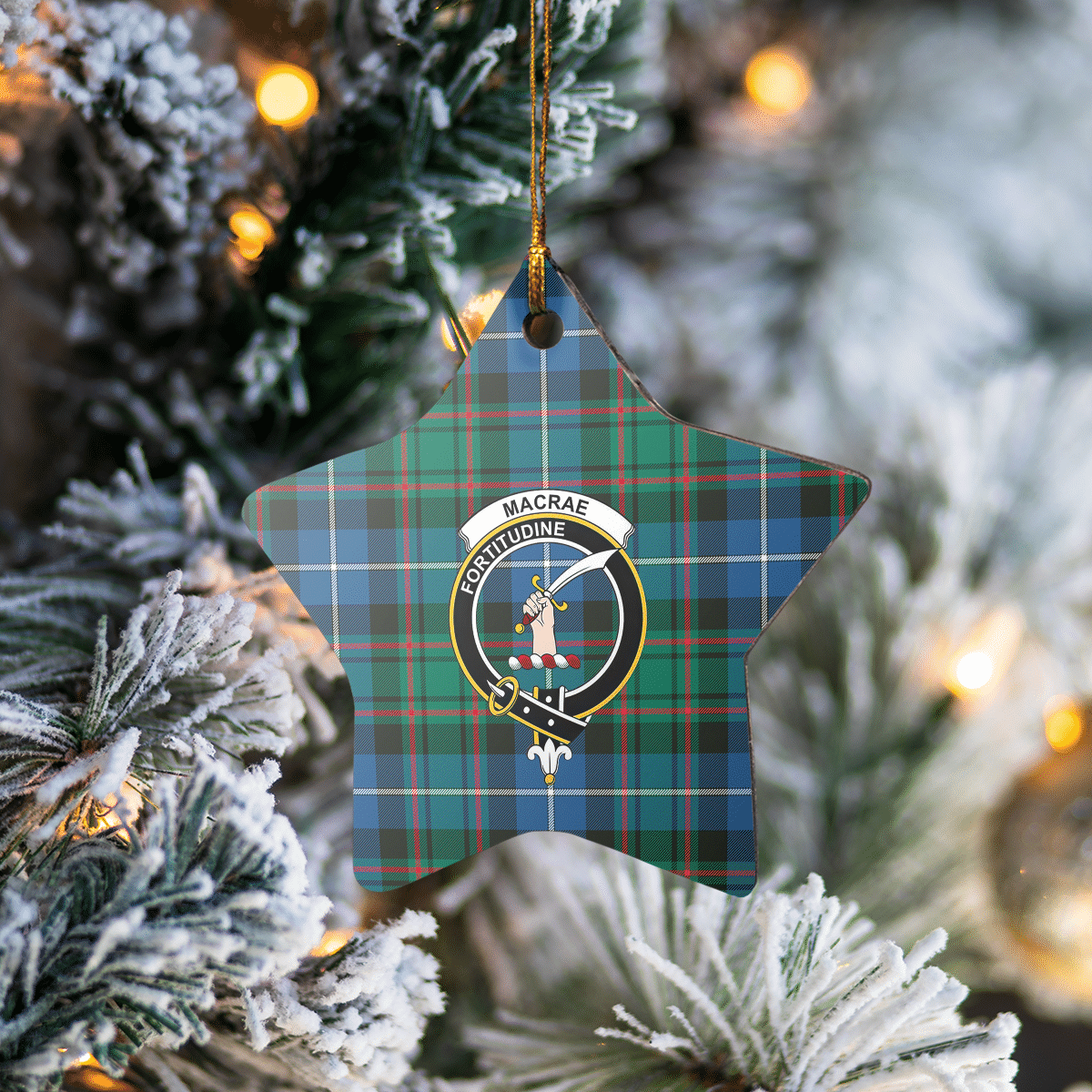 Clan MacRae Hunting Ancient Tartan Crest Star Ceramic Ornament VL31 MacRae Hunting Ancient Tartan Tartan Christmas   