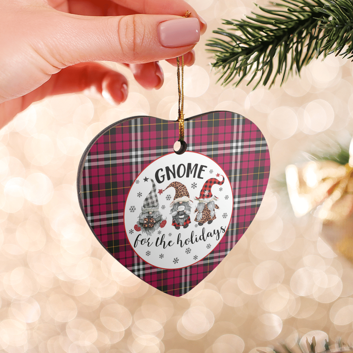 Clan Little Tartan Tartan Crest Gnome Heart Ceramic Ornament GO23 Little Tartan Tartan Christmas   