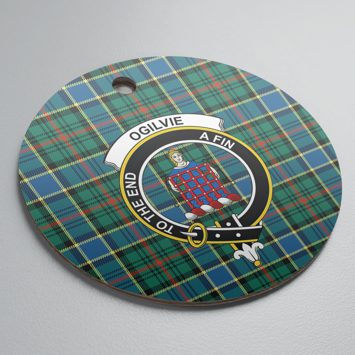 Clan Ogilvie Hunting Ancient Tartan Crest Round Ceramic Ornament ZU62 Ogilvie Hunting Ancient Tartan Tartan Christmas   