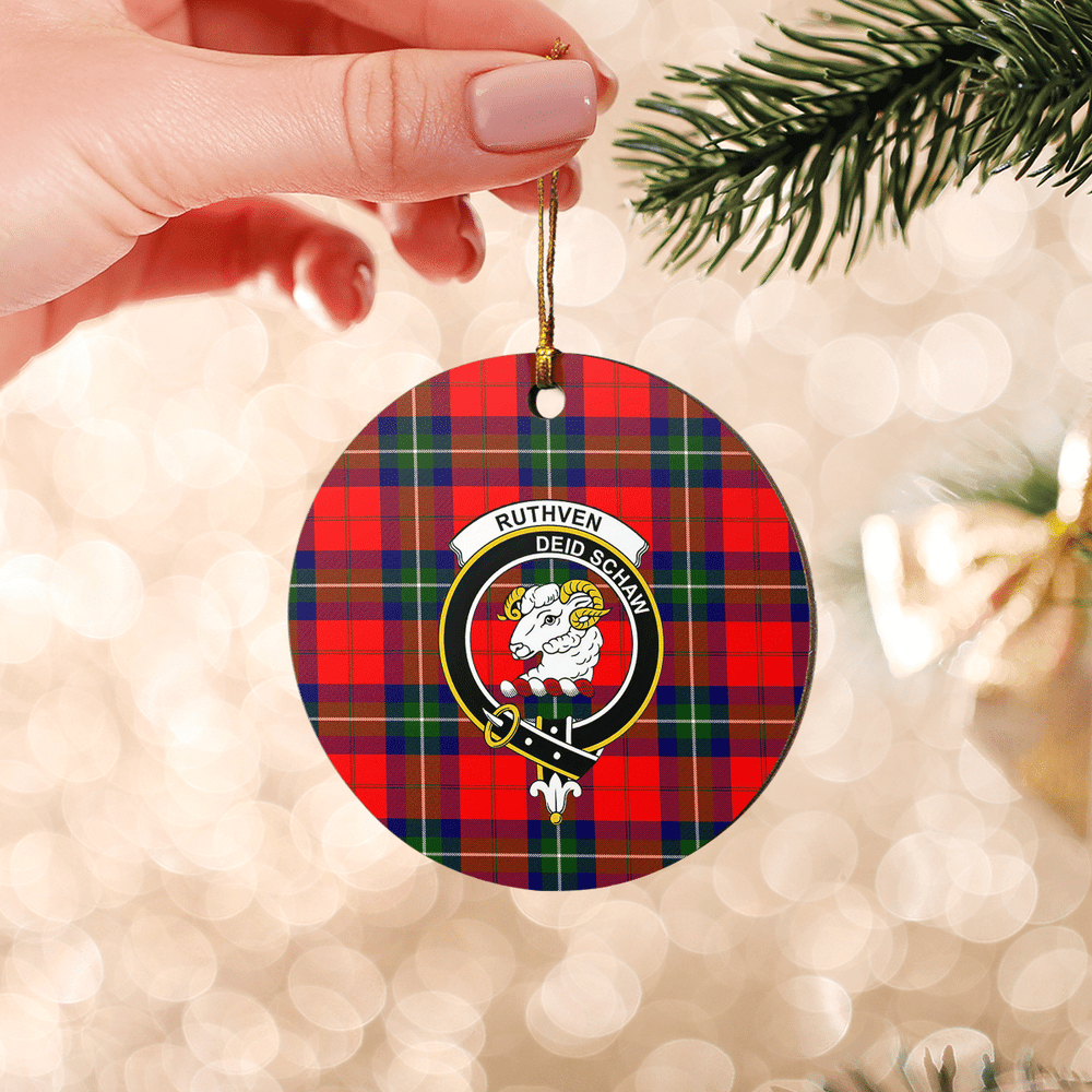 Clan Ruthven Modern Tartan Crest Round Ceramic Ornament XL32 Ruthven Modern Tartan Tartan Christmas   
