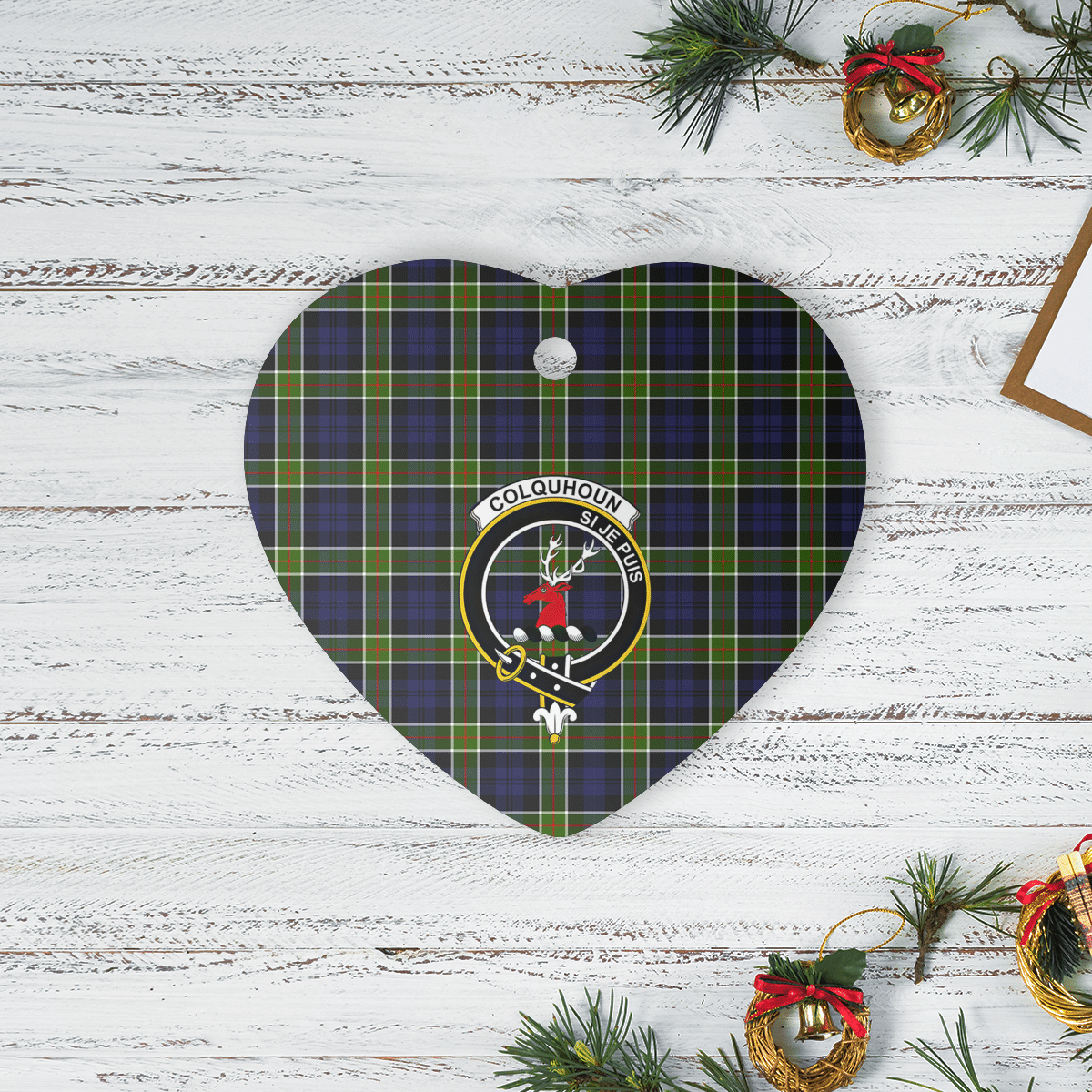 Clan Colquhoun Tartan Crest Heart Ceramic Ornament WK51 Colquhoun Tartan Tartan Christmas   