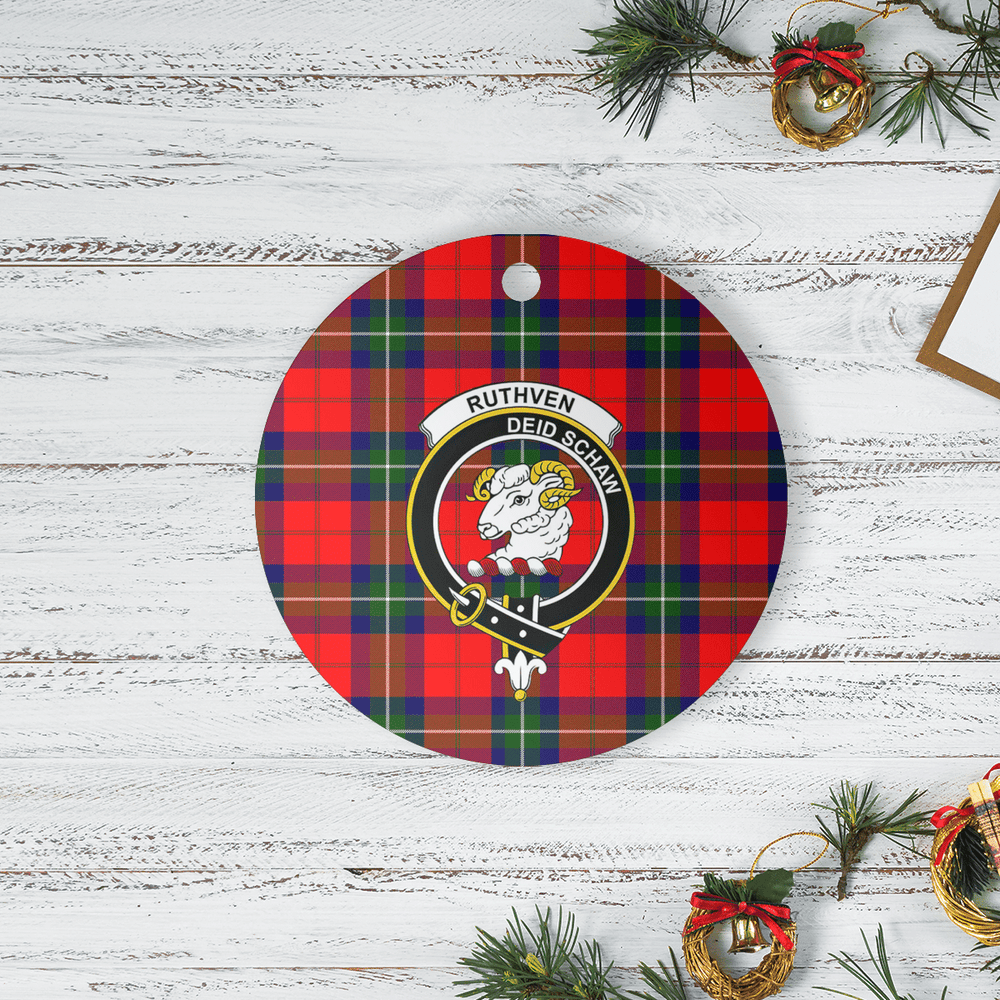 Clan Ruthven Modern Tartan Crest Round Ceramic Ornament XL32 Ruthven Modern Tartan Tartan Christmas   