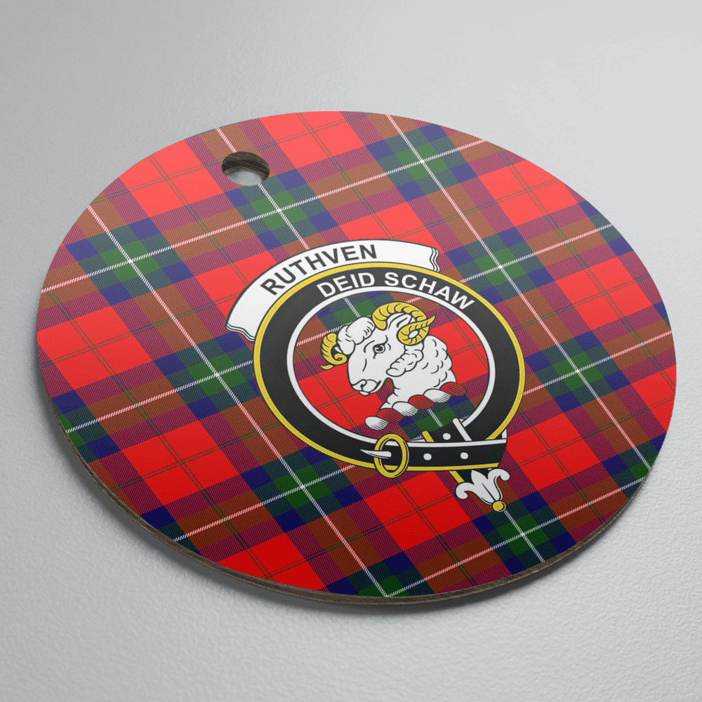 Clan Ruthven Modern Tartan Crest Round Ceramic Ornament XL32 Ruthven Modern Tartan Tartan Christmas   