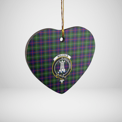 Clan Malcolm Modern Tartan Crest Heart Ceramic Ornament