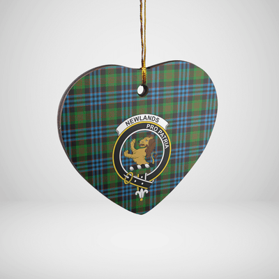 Clan Newlands Tartan Crest Heart Ceramic Ornament