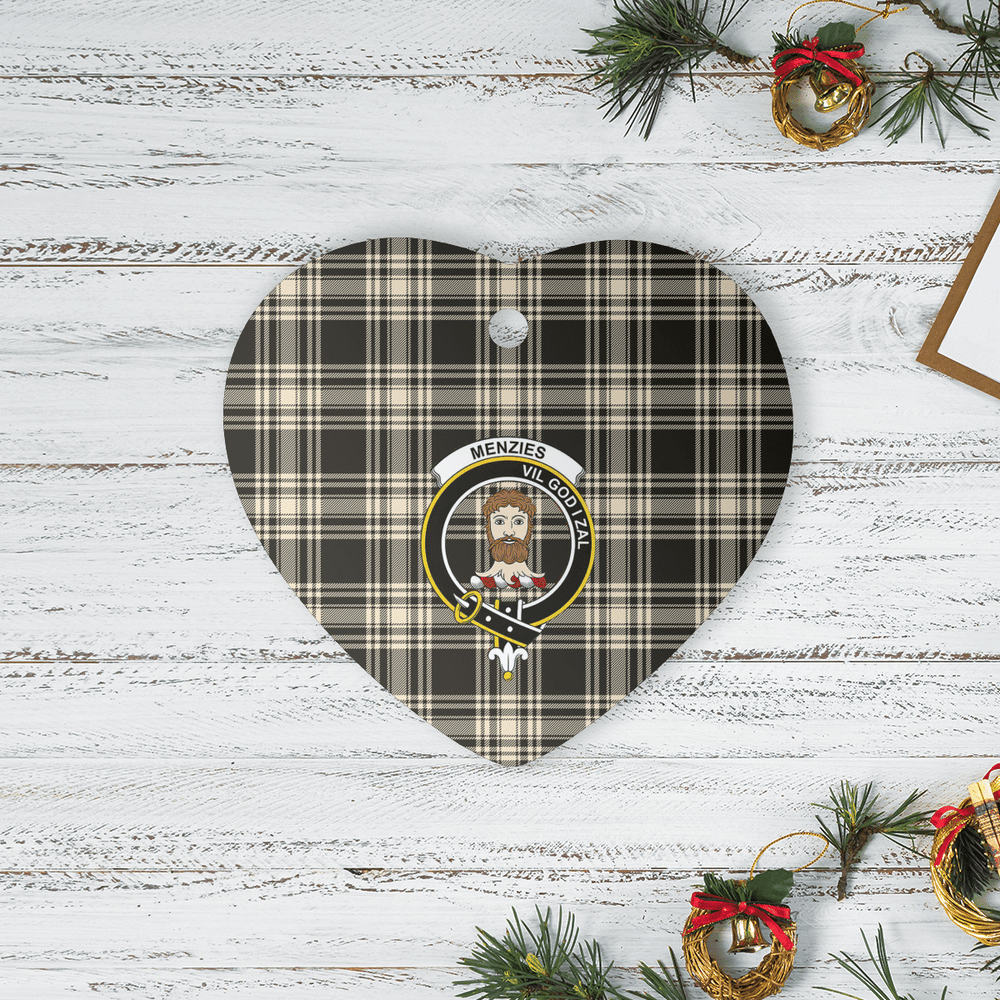 Clan Menzies Black & White Ancient Tartan Crest Heart Ceramic Ornament KO58 Menzies Black & White Ancient Tartan Tartan Christmas   
