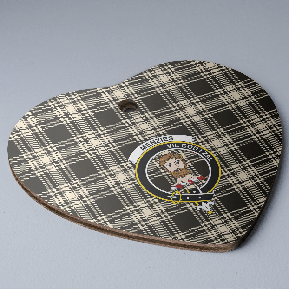 Clan Menzies Black & White Ancient Tartan Crest Heart Ceramic Ornament KO58 Menzies Black & White Ancient Tartan Tartan Christmas   