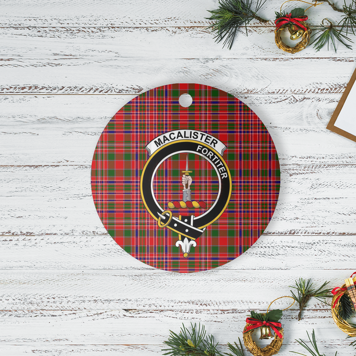 Clan MacAlister Modern Tartan Crest Round Ceramic Ornament WE37 MacAlister Modern Tartan Tartan Christmas   