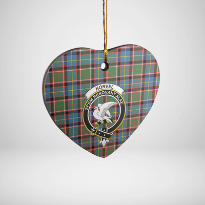 Clan Norvel (Stirling) Tartan Crest Heart Ceramic Ornament