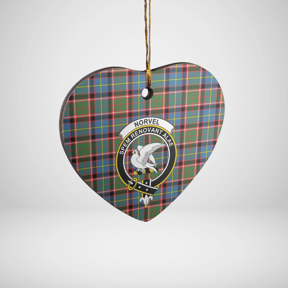 Clan Norvel (Stirling) Tartan Crest Heart Ceramic Ornament WA93 Norvel (Stirling) Tartan Tartan Christmas   