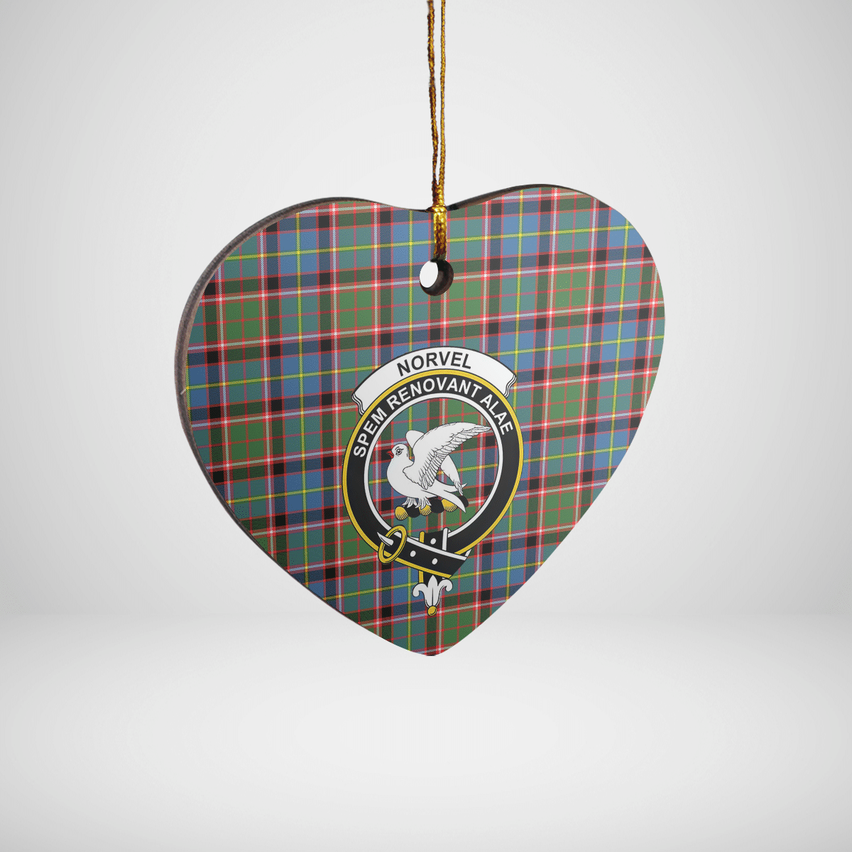 Clan Norvel (Stirling) Tartan Crest Heart Ceramic Ornament WA93 Norvel (Stirling) Tartan Tartan Christmas   
