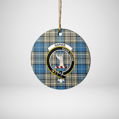 Clan Napier Ancient Tartan Crest Round Ceramic Ornament