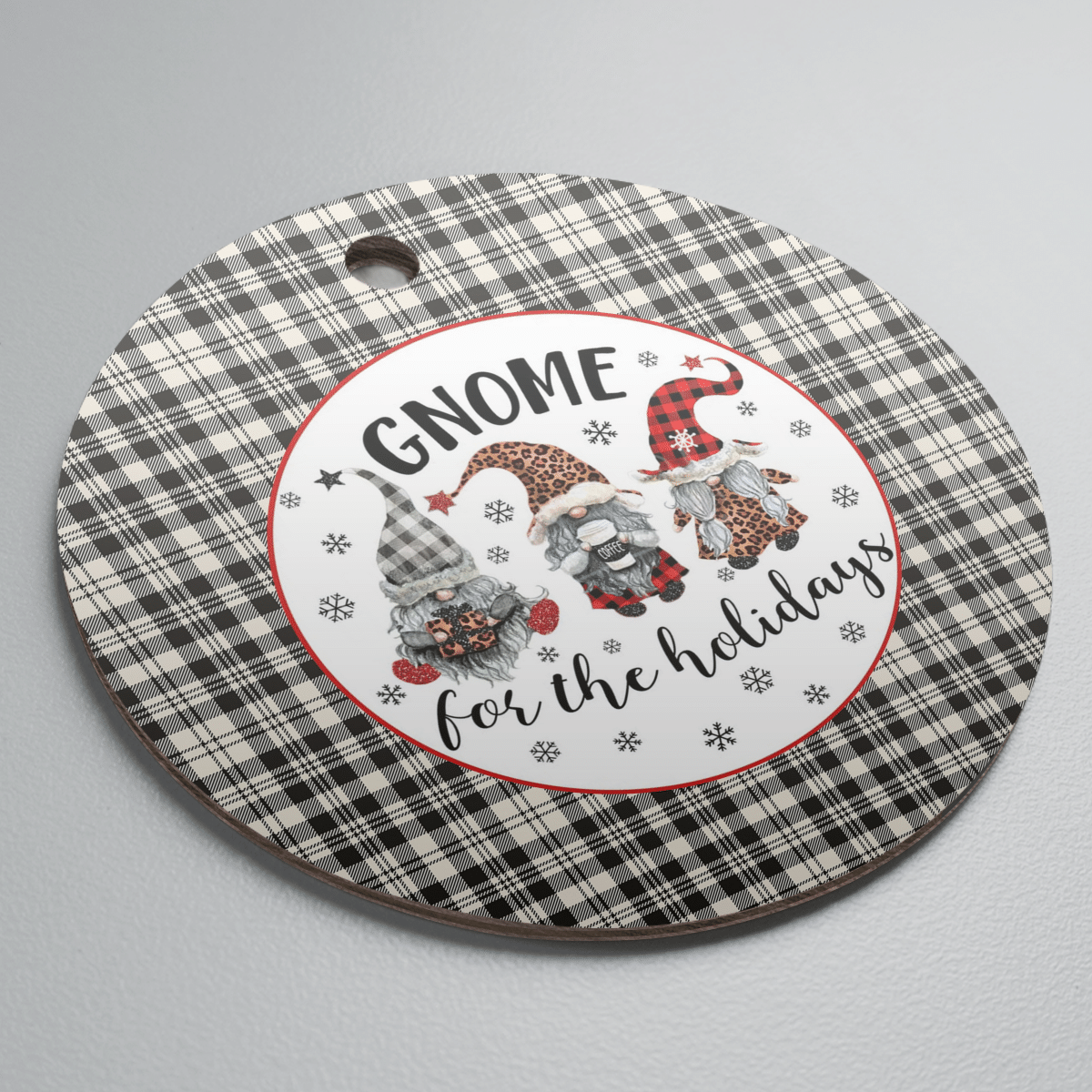 Clan Scott Black & White Ancient Tartan Tartan Crest Gnome Round Ceramic Ornament AG95 Scott Black & White Ancient Tartan Tartan Christmas   