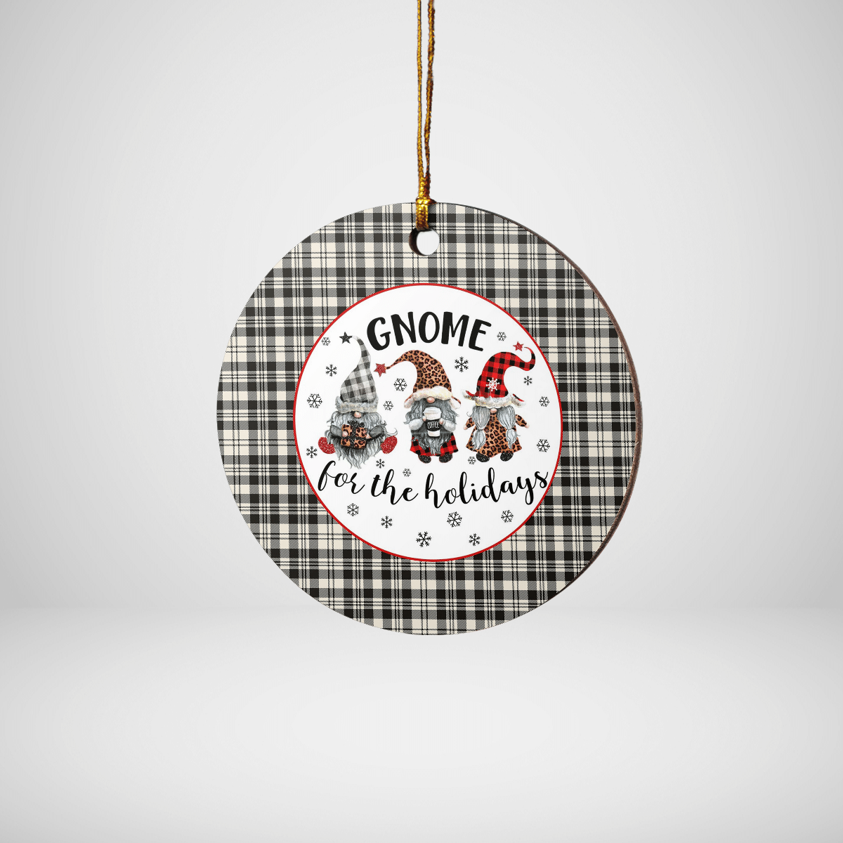 Clan Scott Black & White Ancient Tartan Tartan Crest Gnome Round Ceramic Ornament AG95 Scott Black & White Ancient Tartan Tartan Christmas   