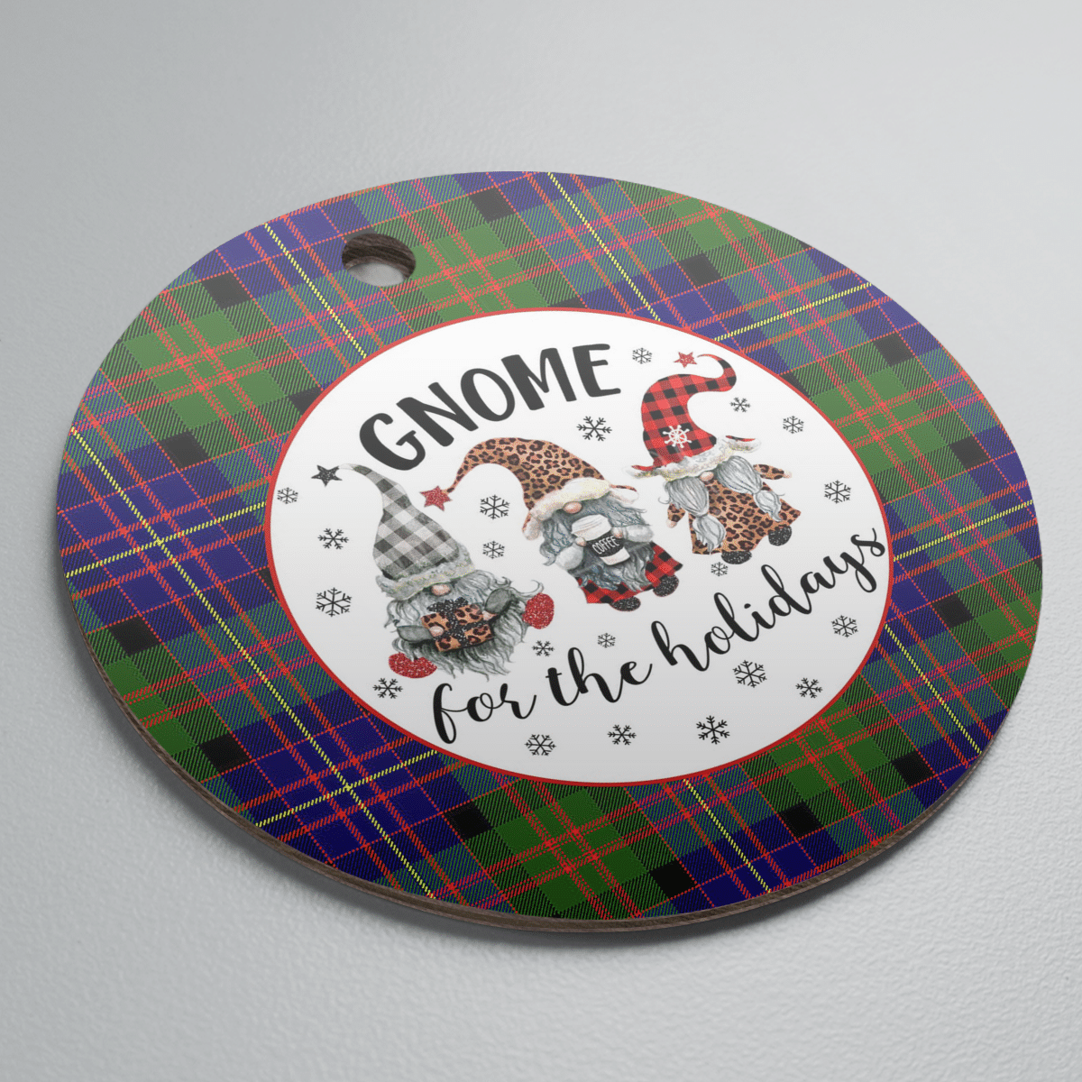 Clan Chalmer Tartan Tartan Crest Gnome Round Ceramic Ornament HK54 Chalmer Tartan Tartan Christmas   