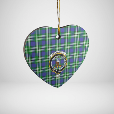 Clan Haliburton Tartan Crest Heart Ceramic Ornament