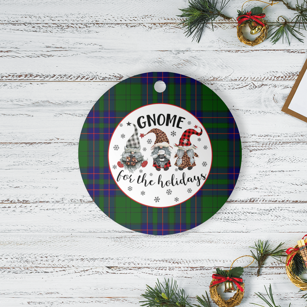 Clan Lockhart Modern Tartan Tartan Crest Gnome Round Ceramic Ornament PL88 Lockhart Modern Tartan Tartan Christmas   