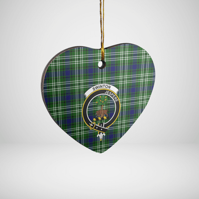 Clan Swinton (Tweedside) Tartan Crest Heart Ceramic Ornament