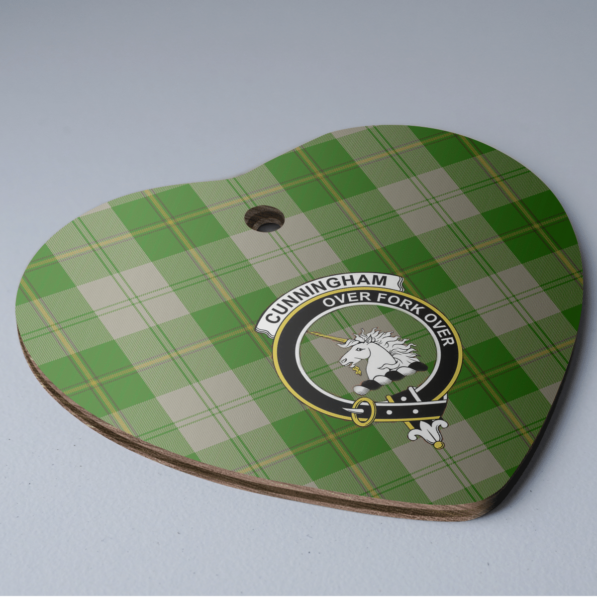 Clan Cunningham Dress Green Dancers Tartan Crest Heart Ceramic Ornament HS47 Cunningham Dress Green Dancers Tartan Tartan Christmas   