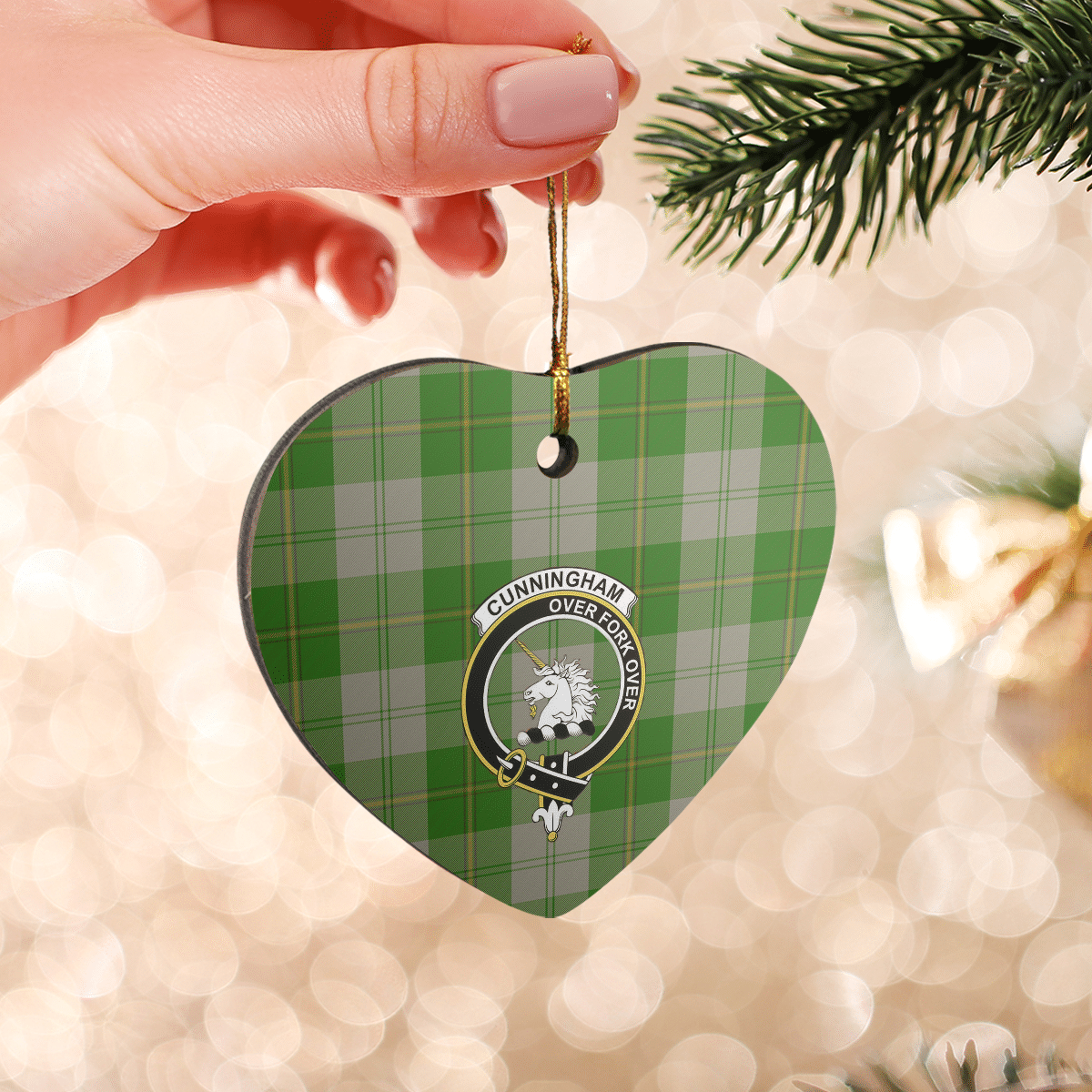 Clan Cunningham Dress Green Dancers Tartan Crest Heart Ceramic Ornament HS47 Cunningham Dress Green Dancers Tartan Tartan Christmas   