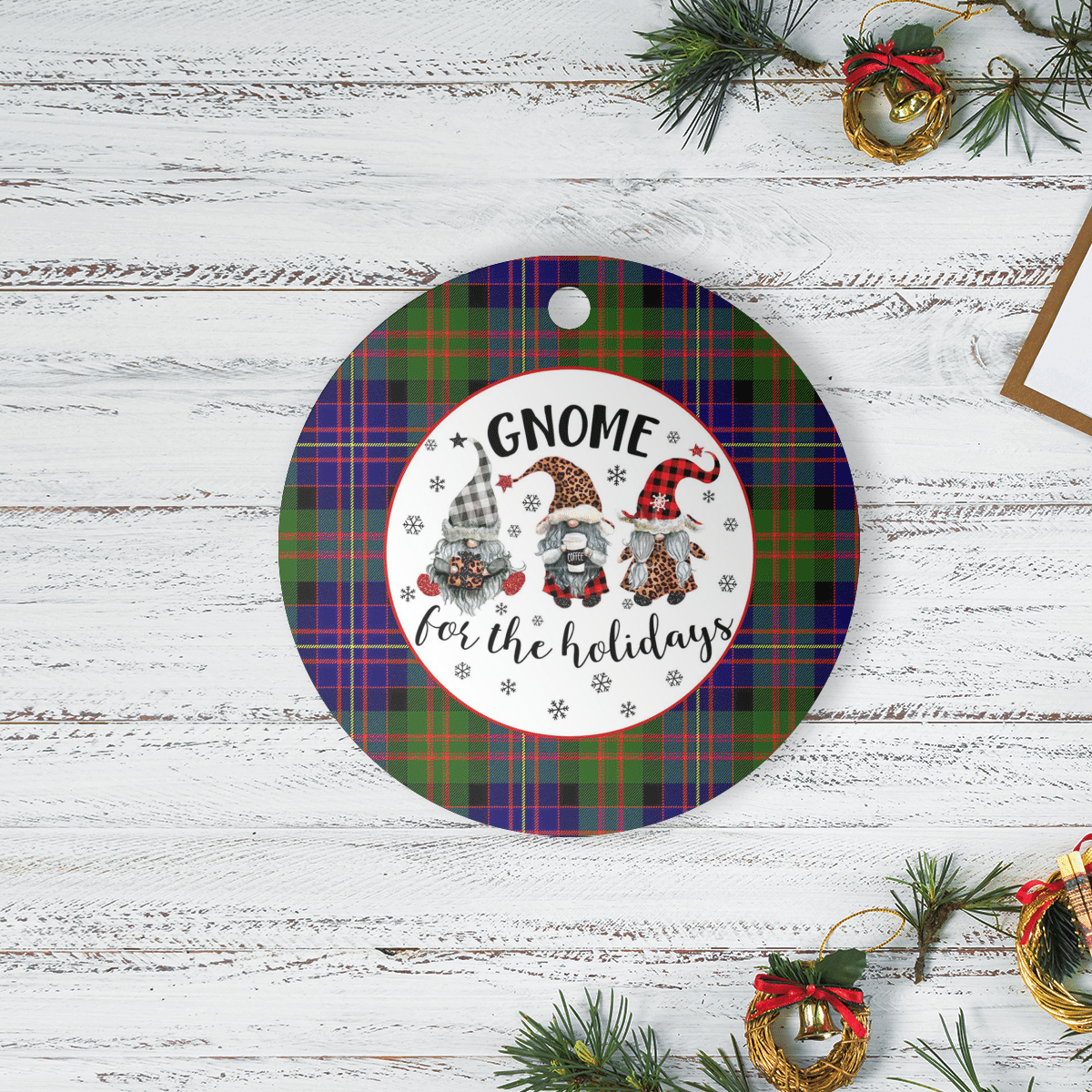 Clan Chalmer Tartan Tartan Crest Gnome Round Ceramic Ornament HK54 Chalmer Tartan Tartan Christmas   