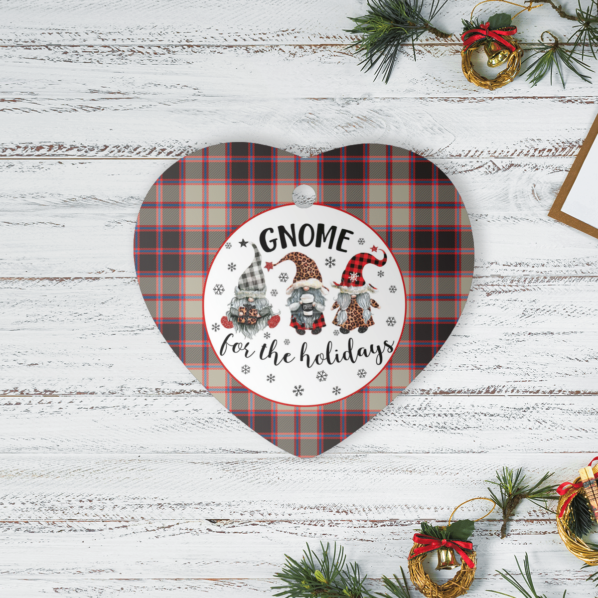 Clan MacPherson Hunting Ancient Tartan Tartan Crest Gnome Heart Ceramic Ornament HJ76 MacPherson Hunting Ancient Tartan Tartan Christmas   
