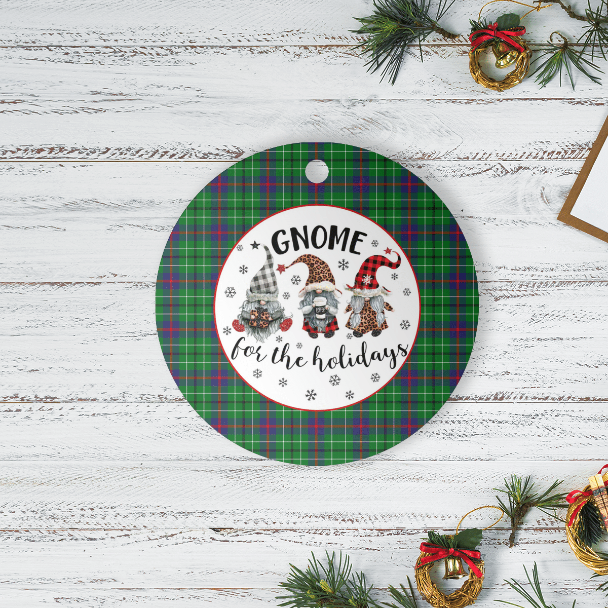 Clan Duncan Ancient Tartan Tartan Crest Gnome Round Ceramic Ornament EB79 Duncan Ancient Tartan Tartan Christmas   