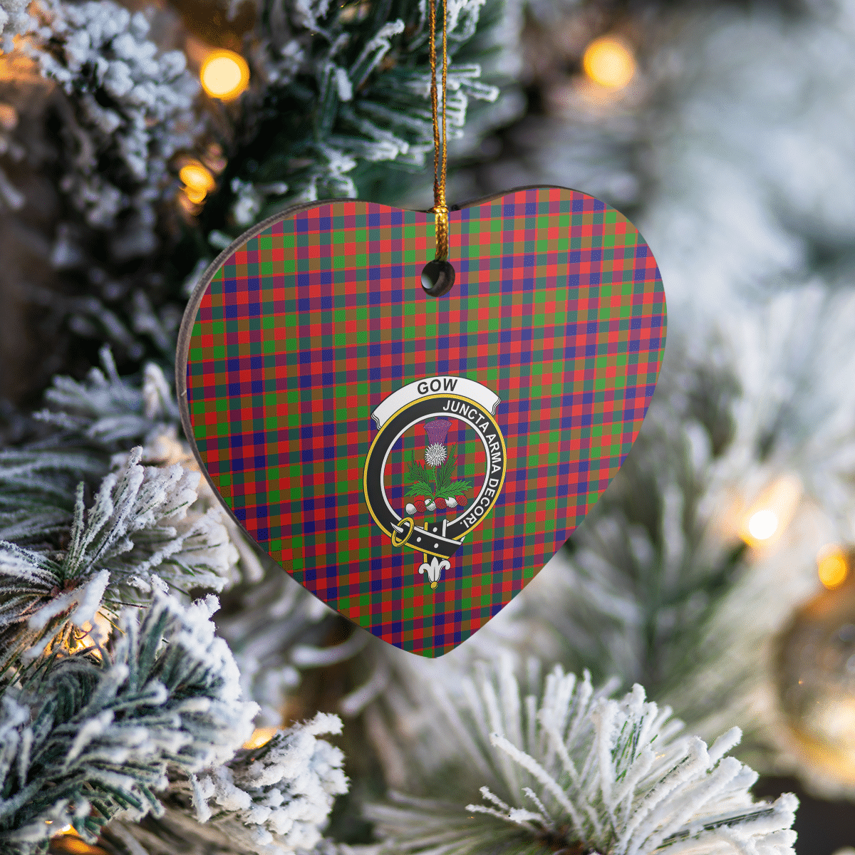 Clan Gow of Skeoch Tartan Crest Heart Ceramic Ornament IP70 Gow of Skeoch Tartan Tartan Christmas   