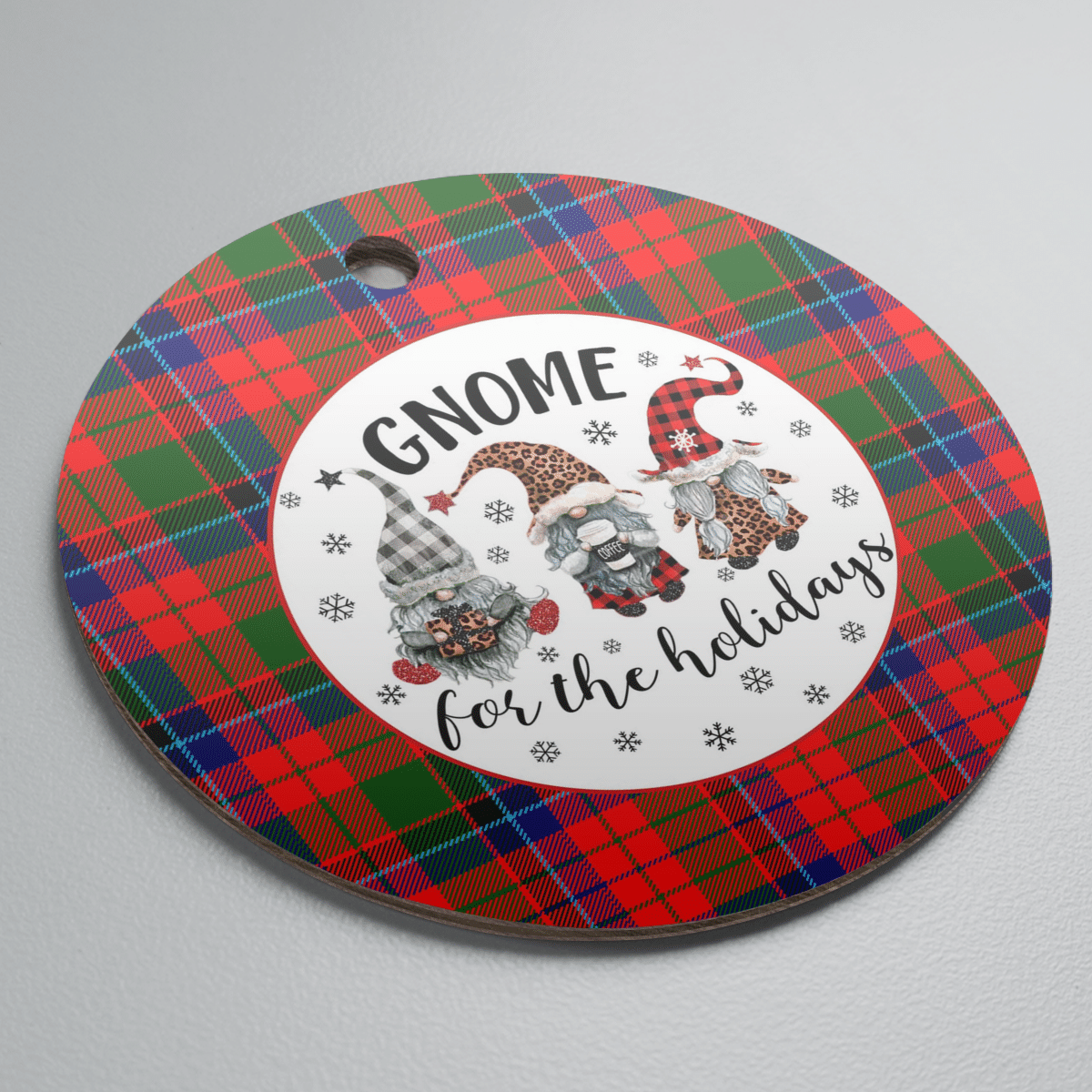 Clan Macnicol Tartan Tartan Crest Gnome Round Ceramic Ornament PR74 Macnicol Tartan Tartan Christmas   