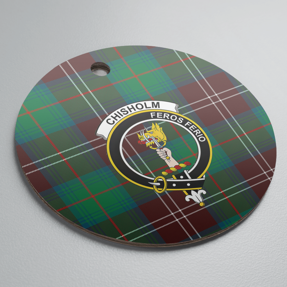Clan Chisholm Hunting Ancient Tartan Crest Round Ceramic Ornament RR37 Chisholm Hunting Ancient Tartan Tartan Christmas   