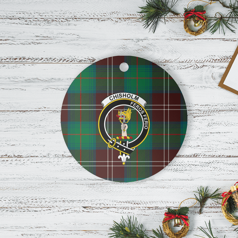 Clan Chisholm Hunting Ancient Tartan Crest Round Ceramic Ornament RR37 Chisholm Hunting Ancient Tartan Tartan Christmas   