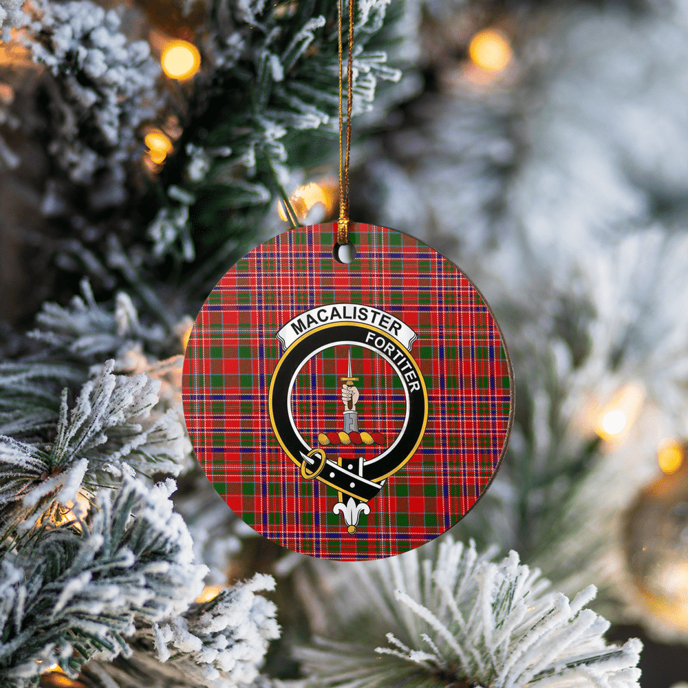 Clan MacAlister Modern Tartan Crest Round Ceramic Ornament WE37 MacAlister Modern Tartan Tartan Christmas   