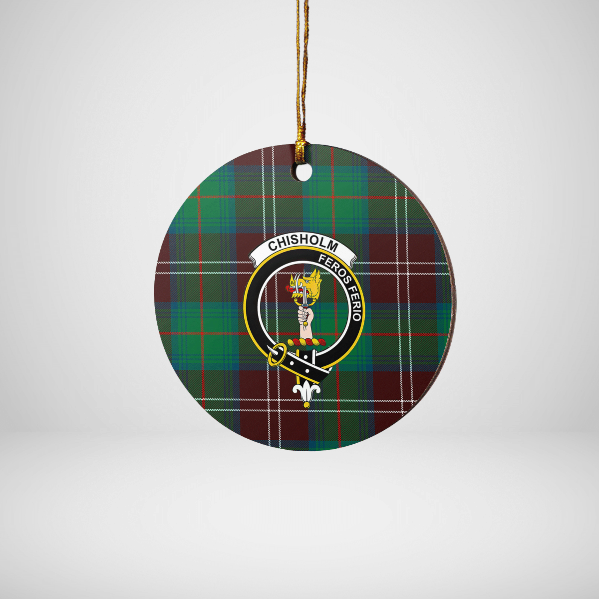 Clan Chisholm Hunting Ancient Tartan Crest Round Ceramic Ornament RR37 Chisholm Hunting Ancient Tartan Tartan Christmas   