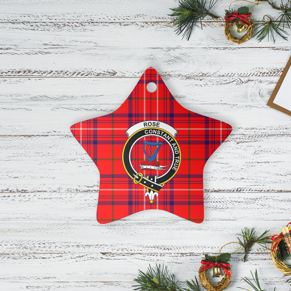 Clan Rose Tartan Crest Star Ceramic Ornament MO96 Rose Tartan Tartan Christmas   