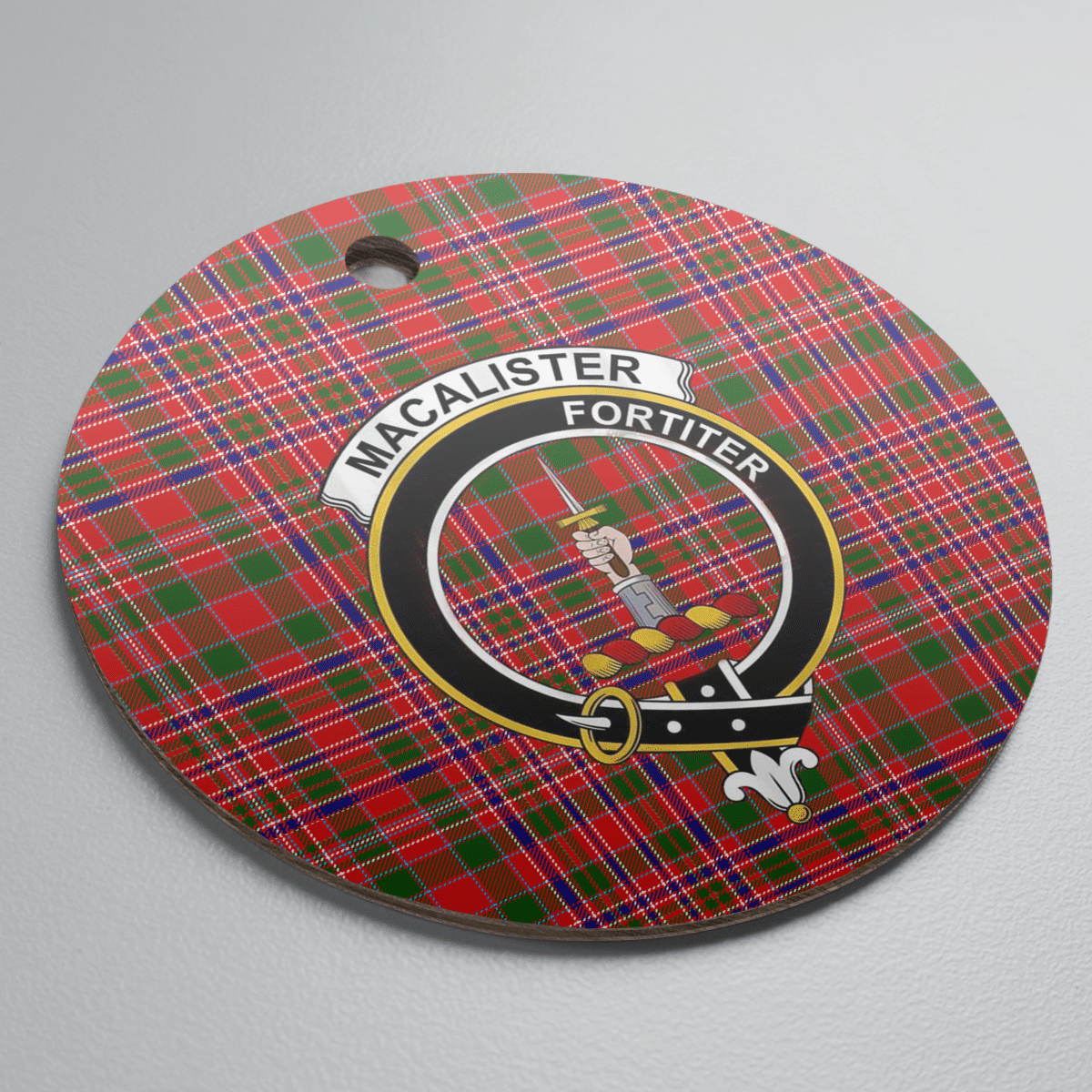 Clan MacAlister Modern Tartan Crest Round Ceramic Ornament WE37 MacAlister Modern Tartan Tartan Christmas   