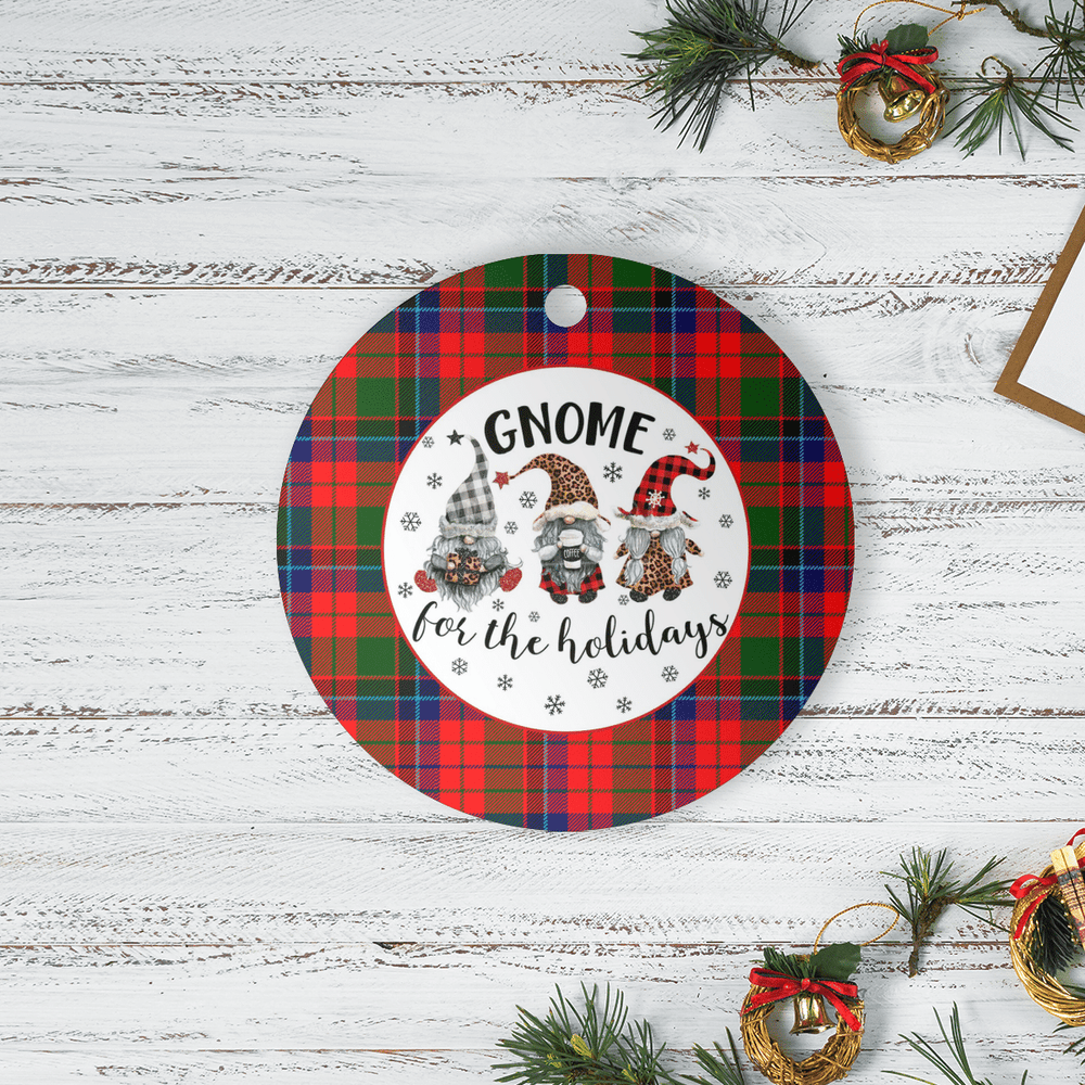 Clan Macnicol Tartan Tartan Crest Gnome Round Ceramic Ornament PR74 Macnicol Tartan Tartan Christmas   