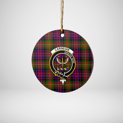 Clan Carnegie Modern Tartan Crest Round Ceramic Ornament RX51